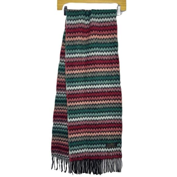 Made In Germany Cashmere Neck Scarf Multicolor Chevron Fringe 69” X 12” Preppy - Picture 1 of 5